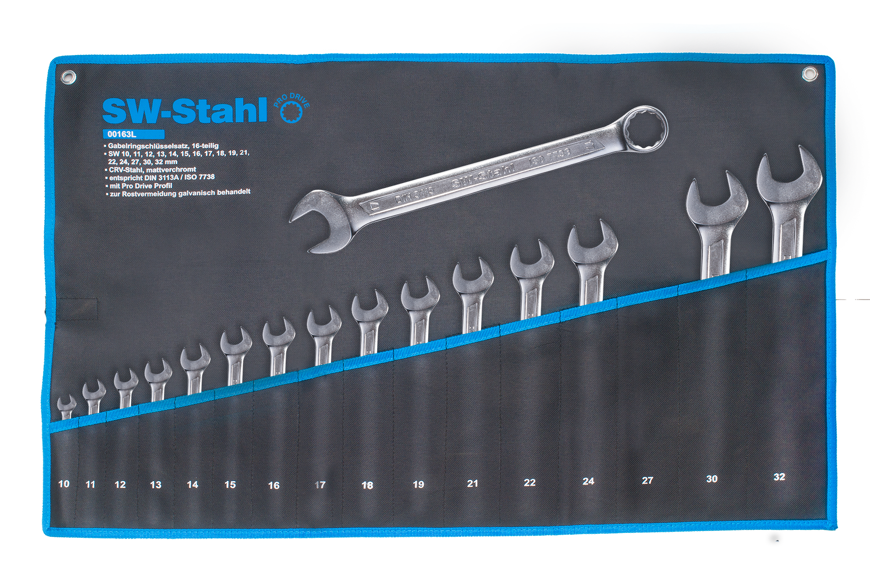 SW-STAHL 00163L Gabelringschlüsselsatz, 10-32 mm, 16-teilig