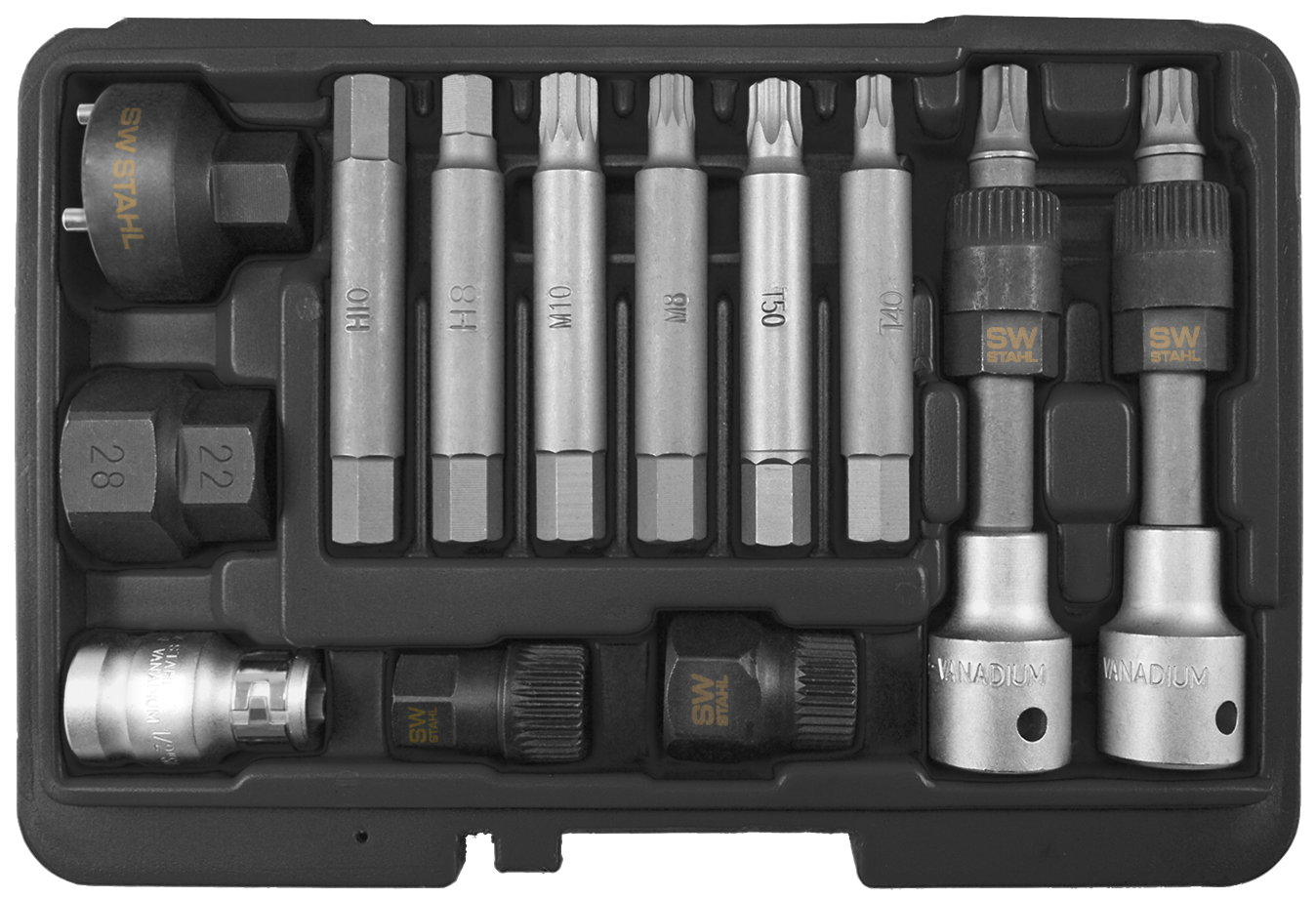 SW-STAHL 05257L Bitsatz für Freilaufriemenscheibe, 1/2", 13-teilig