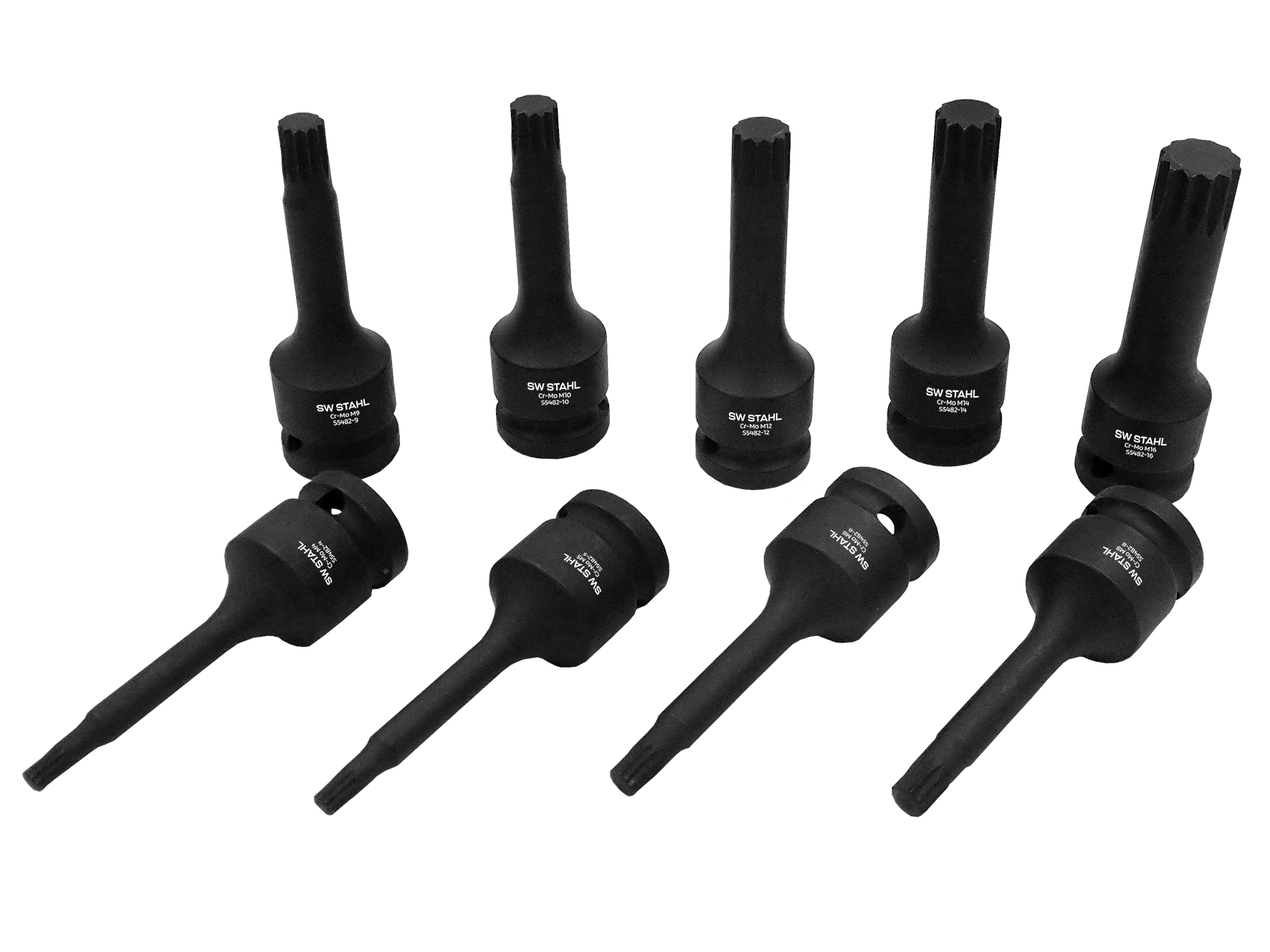 SW-STAHL S5482 IMPACT-Schraubendreheinsätze 1/2 Innenvielzahn M4-M16 9-teilig