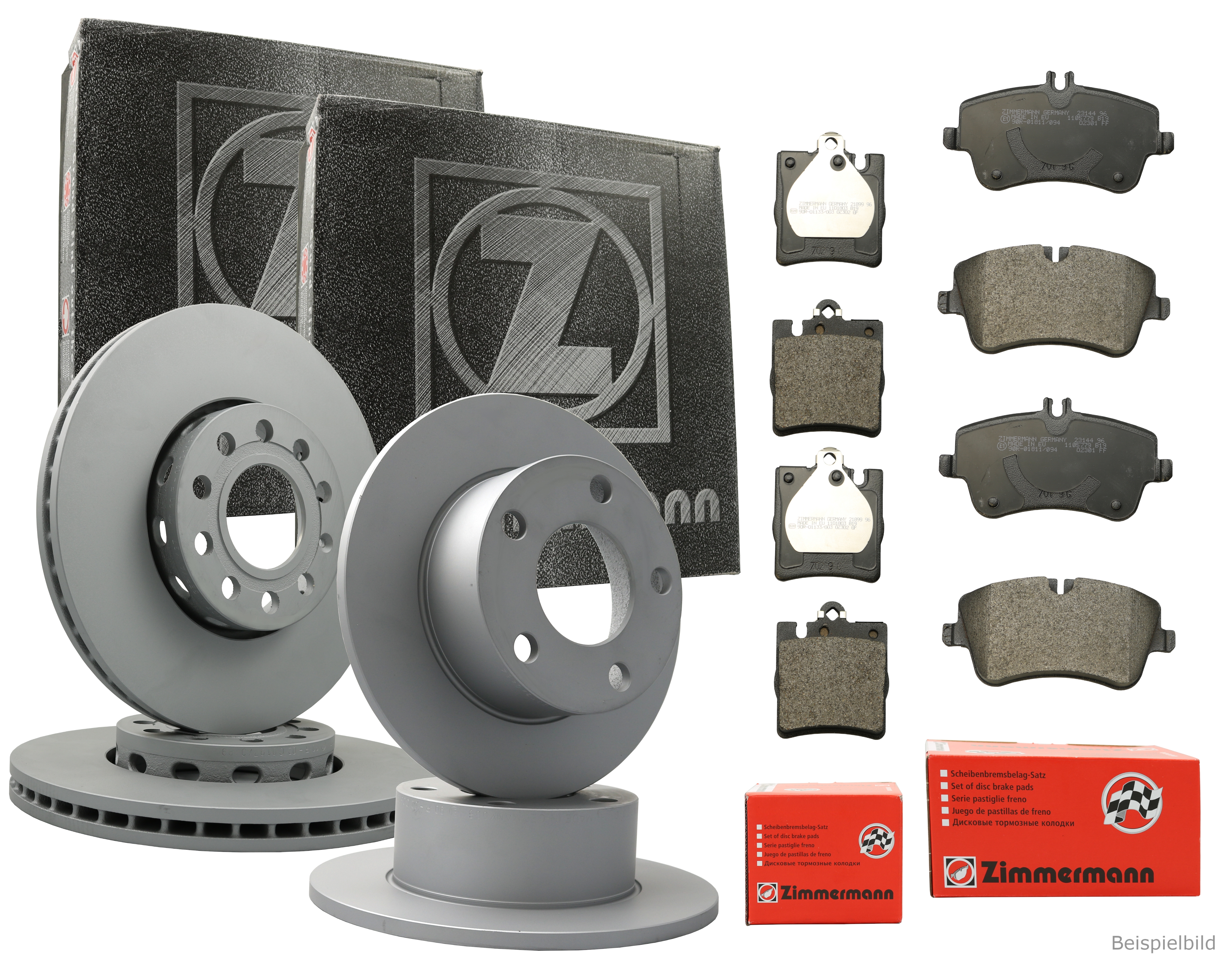 Zimmermann Bremsenset Bremsscheiben + Bremsbeläge vorne + hinten MERCEDES CLK