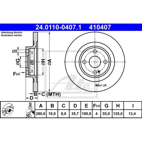 Bremsscheibe ATE 24.0110-0407.1 für MAZDA, Hinterachse