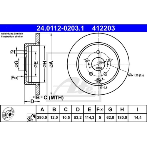 Bremsscheibe ATE 24.0112-0203.1 für TOYOTA, Hinterachse