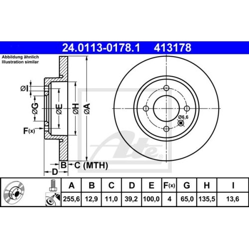 Bremsscheibe ATE 24.0113-0178.1 für SEAT VAG, Vorderachse