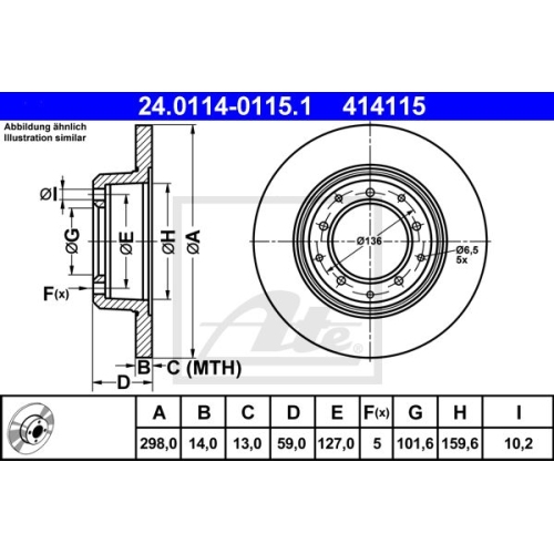 Bremsscheibe ATE 24.0114-0115.1 für LAND ROVER, Hinterachse