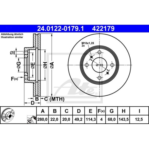 Bremsscheibe ATE 24.0122-0179.1 für NISSAN, Vorderachse