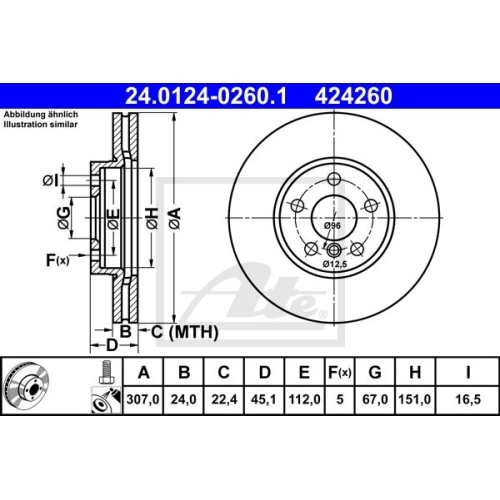 Bremsscheibe ATE 24.0124-0260.1 für BMW MINI, Vorderachse