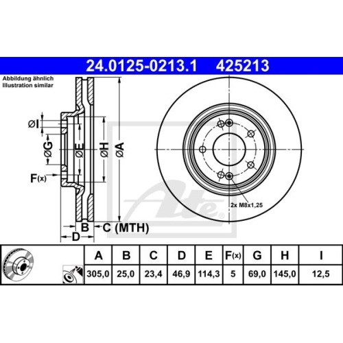 Bremsscheibe ATE 24.0125-0213.1 für HYUNDAI KIA, Vorderachse