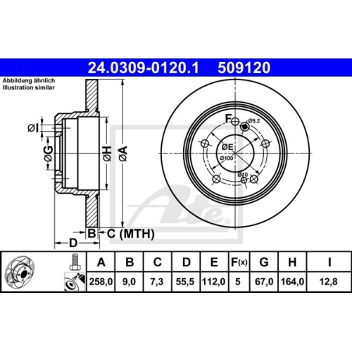 Bremsscheibe ATE 24.0309-0120.1 PowerDisc für MERCEDES-BENZ, Hinterachse