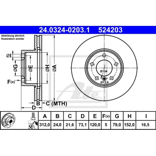 Bremsscheibe ATE 24.0324-0203.1 PowerDisc für BMW, Vorderachse