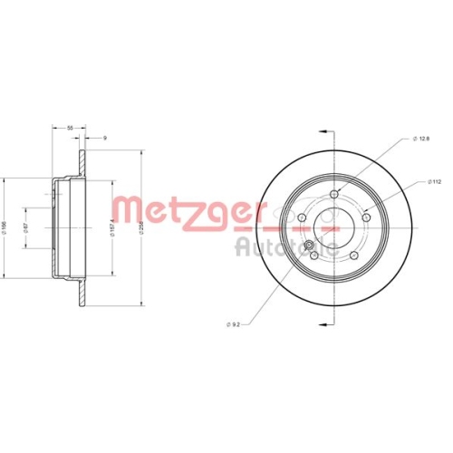 Bremsscheibe METZGER 6110064 COATED für MERCEDES-BENZ, Hinterachse