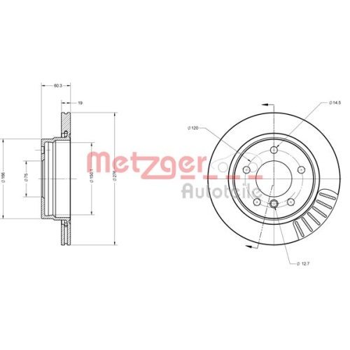 Bremsscheibe METZGER 6110065 COATED für BMW MINI, Hinterachse, Vorderachse