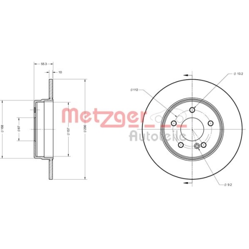 Bremsscheibe METZGER 6110115 COATED f&uuml;r MERCEDES-BENZ, Hinterachse