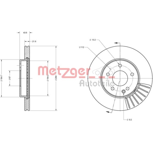 Bremsscheibe METZGER 6110135 COATED für MERCEDES-BENZ, Vorderachse