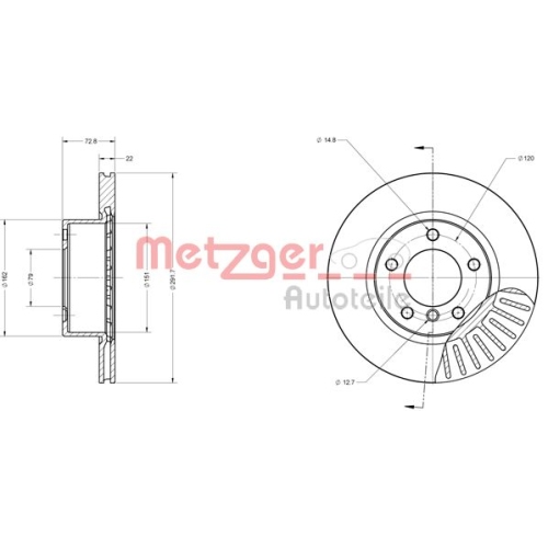 Bremsscheibe METZGER 6110147 COATED / HIGH CARBON für BMW MINI, Vorderachse