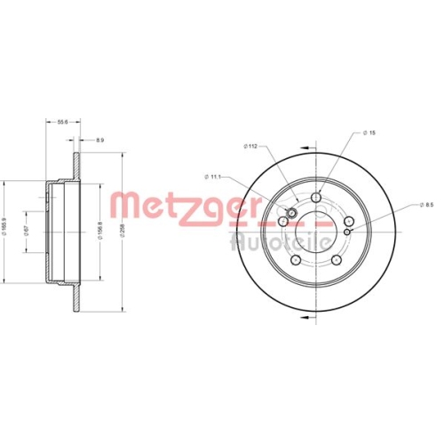 Bremsscheibe METZGER 6110150 COATED für MERCEDES-BENZ, Hinterachse