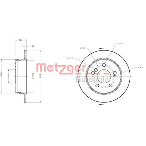 Bremsscheibe METZGER 6110150 COATED für MERCEDES-BENZ, Hinterachse