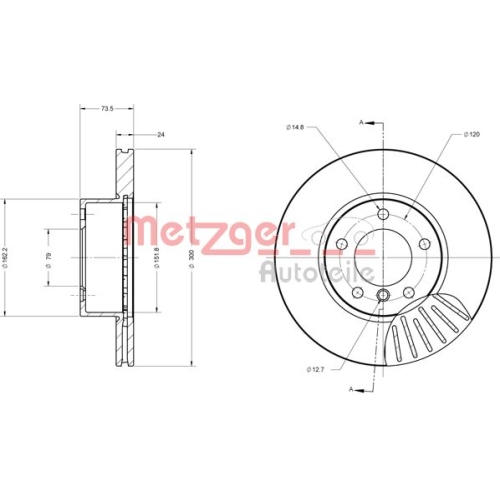 Bremsscheibe METZGER 6110166 COATED für BMW MINI, Vorderachse