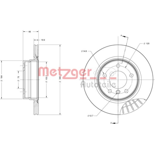 Bremsscheibe METZGER 6110215 COATED für BMW MINI, Hinterachse