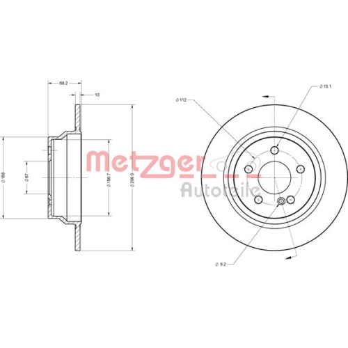 Bremsscheibe METZGER 6110274 COATED GREENPARTS für MERCEDES-BENZ, Hinterachse