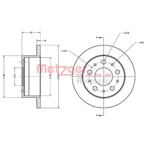 Bremsscheibe METZGER 6110338 COATED für CITROËN FIAT PEUGEOT, Hinterachse