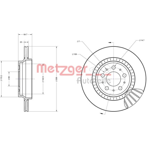 Bremsscheibe METZGER 6110378 COATED GREENPARTS für VOLVO, Hinterachse