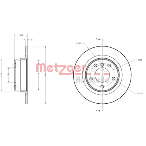 Bremsscheibe METZGER 6110424 COATED für BMW MINI, Hinterachse