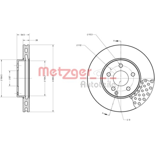 Bremsscheibe METZGER 6110672 COATED / HIGH CARBON für MERCEDES-BENZ, Vorderachse