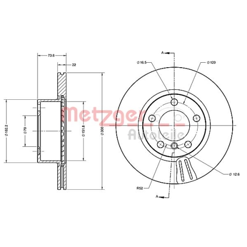 Bremsscheibe METZGER 6110689 COATED / HIGH CARBON für BMW MINI, Vorderachse