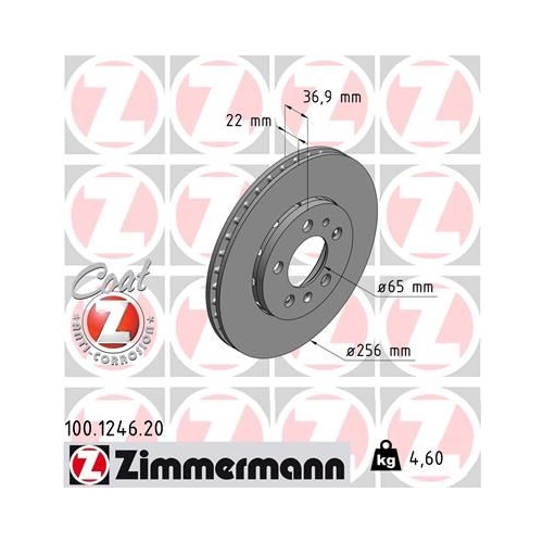 Bremsscheibe ZIMMERMANN 100.1246.20 COAT Z für AUDI, Vorderachse