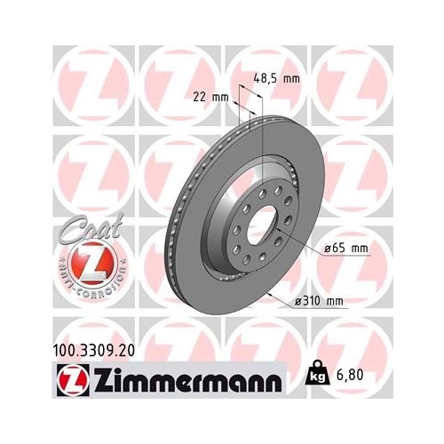 Bremsscheibe ZIMMERMANN 100.3309.20 COAT Z für VAG VW (SVW), Hinterachse