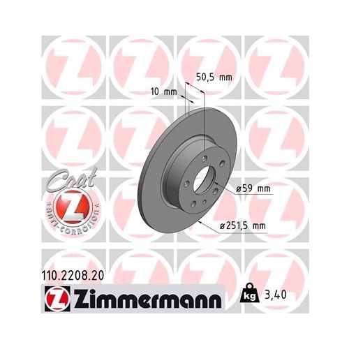 Bremsscheibe ZIMMERMANN 110.2208.20 COAT Z für ALFA ROMEO LANCIA, Hinterachse