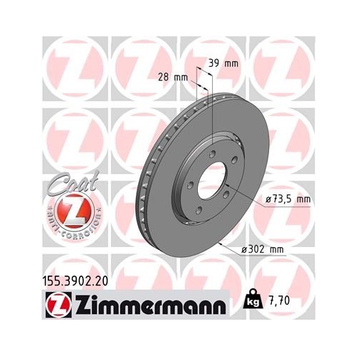 Bremsscheibe ZIMMERMANN 155.3902.20 COAT Z für CHRYSLER, Vorderachse