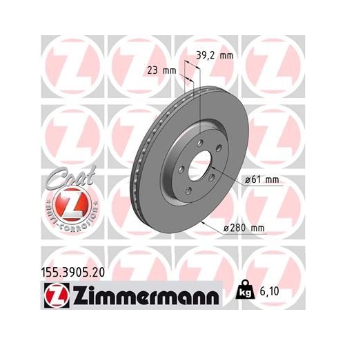 Bremsscheibe ZIMMERMANN 155.3905.20 COAT Z für CHRYSLER, Vorderachse