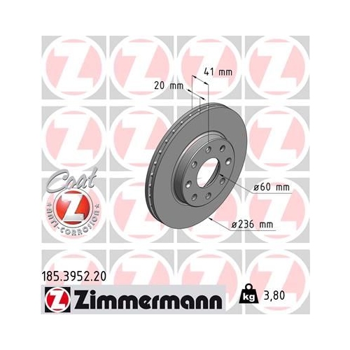 Bremsscheibe ZIMMERMANN 185.3952.20 COAT Z für CHEVROLET DAEWOO, Vorderachse