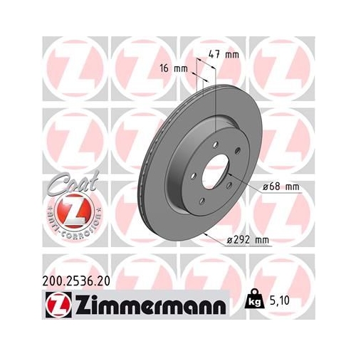 Bremsscheibe ZIMMERMANN 200.2536.20 COAT Z für NISSAN RENAULT RENAULT (DFAC)