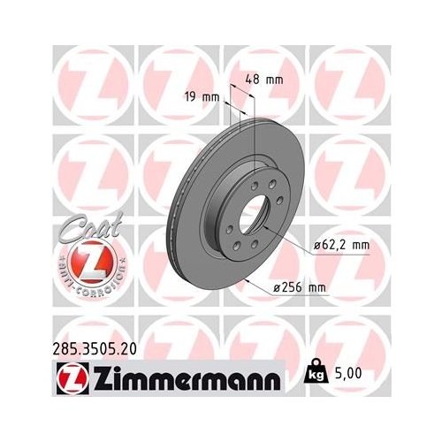 Bremsscheibe ZIMMERMANN 285.3505.20 COAT Z f&uuml;r HYUNDAI, Vorderachse