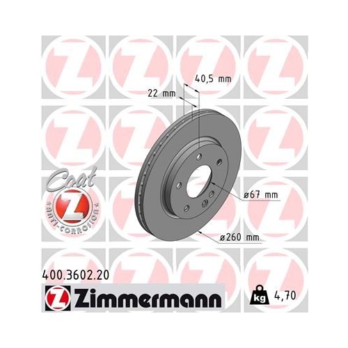 Bremsscheibe ZIMMERMANN 400.3602.20 COAT Z f&uuml;r MERCEDES-BENZ, Vorderachse