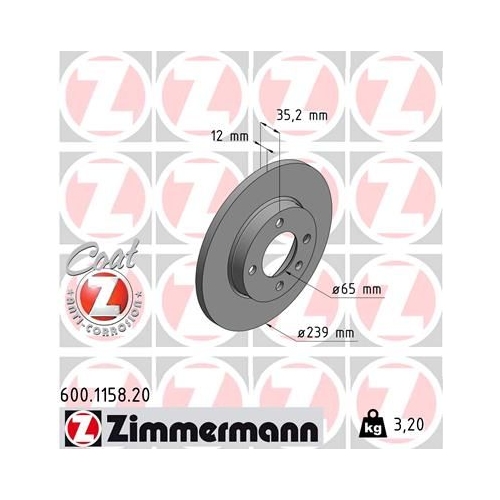 Bremsscheibe ZIMMERMANN 600.1158.20 COAT Z für VAG VW (FAW), Vorderachse