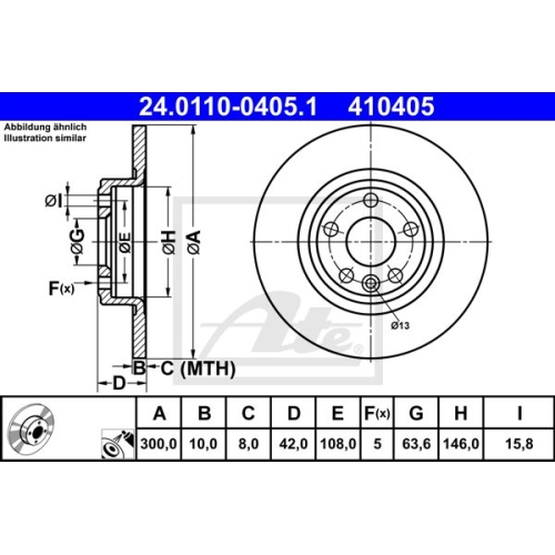 Bremsscheibe ATE 24.0110-0405.1 für LAND ROVER, Hinterachse