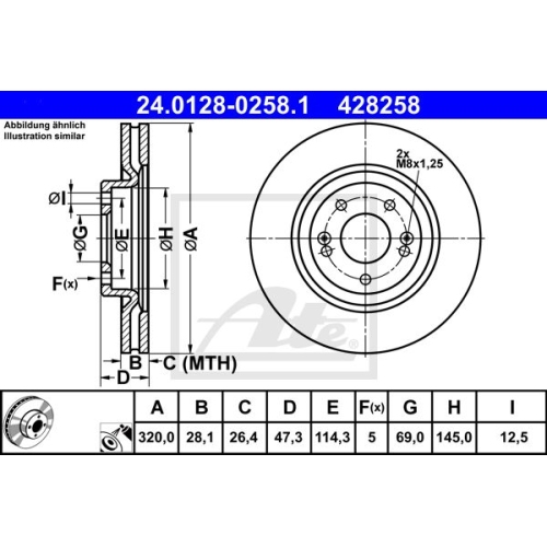 Bremsscheibe ATE 24.0128-0258.1 für HYUNDAI KIA, Vorderachse