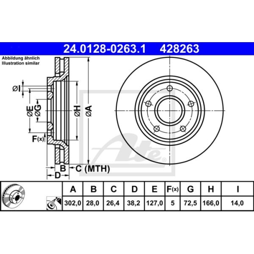 Bremsscheibe ATE 24.0128-0263.1 für CHRYSLER FIAT, Vorderachse