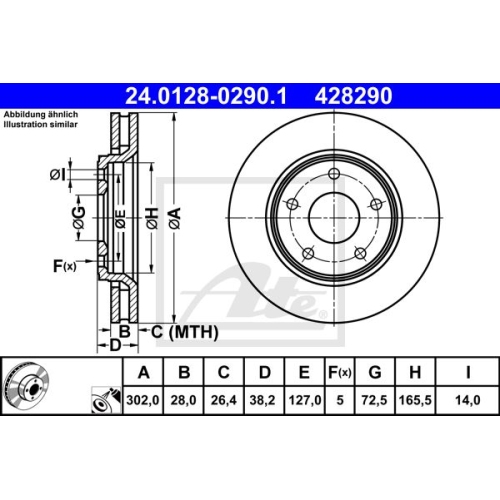 Bremsscheibe ATE 24.0128-0290.1 für FIAT, Vorderachse