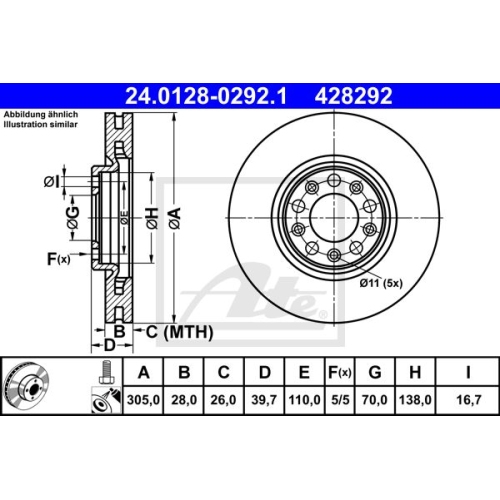 Bremsscheibe ATE 24.0128-0292.1 für FIAT JEEP, Vorderachse