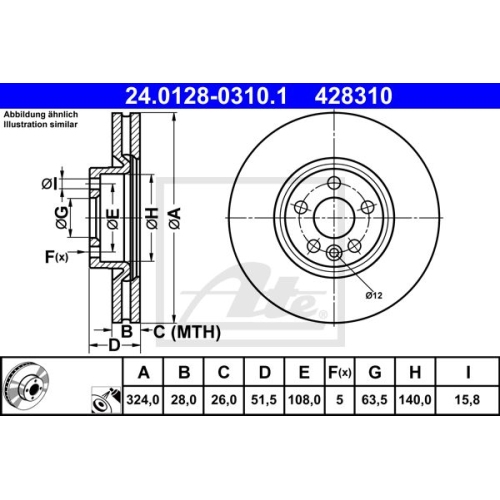 Bremsscheibe ATE 24.0128-0310.1 für VOLVO, Vorderachse