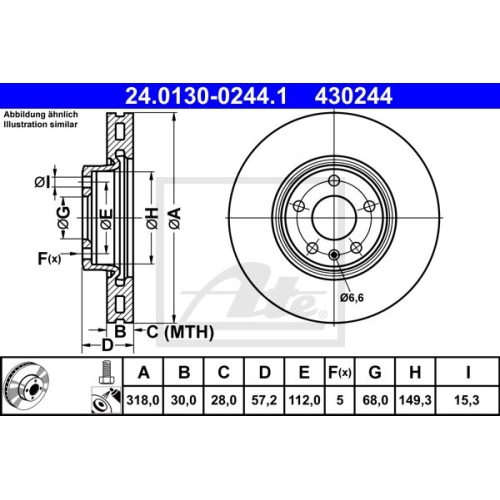 Bremsscheibe ATE 24.0130-0244.1 für VAG, Vorderachse