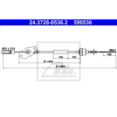 Seilzug, Kupplungsbetätigung ATE 24.3728-0536.2 für FIAT FORD