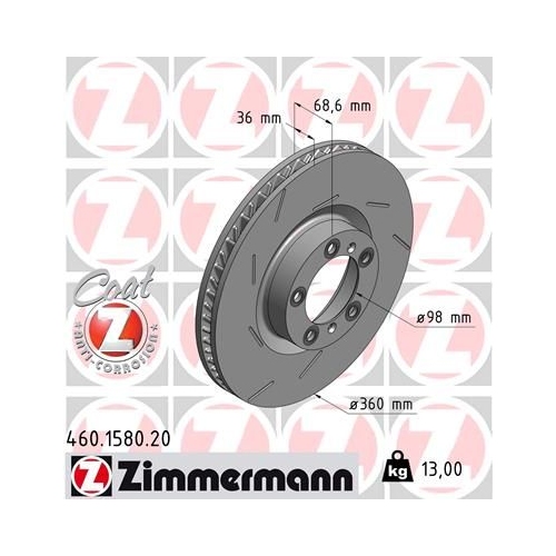 Bremsscheibe ZIMMERMANN 460.1580.20 COAT Z für PORSCHE, Vorderachse links