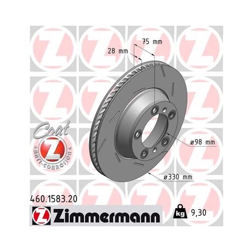 Bremsscheibe ZIMMERMANN 460.1583.20 COAT Z für PORSCHE, Hinterachse rechts