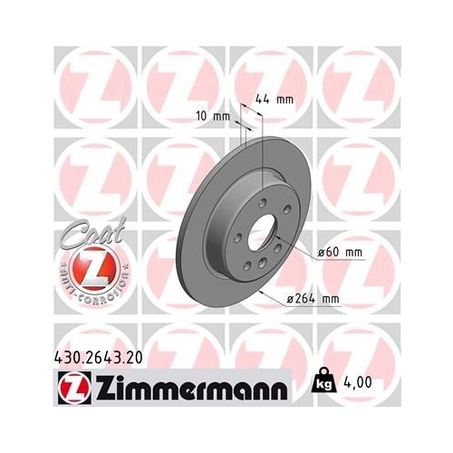 Bremsscheibe ZIMMERMANN 430.2643.20 COAT Z für OPEL, Hinterachse