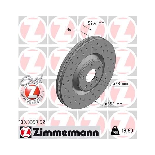 Bremsscheibe ZIMMERMANN 100.3357.52 SPORT COAT Z f&uuml;r VAG AUDI (FAW) VW (SVW)